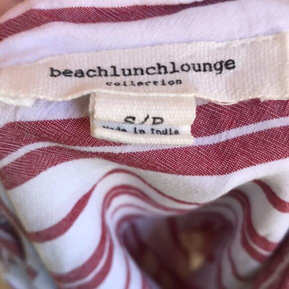 Beach Lunch Lounge Red White Striped Button Down Shirt with Pocket Women's Small - Picture 8 of 9